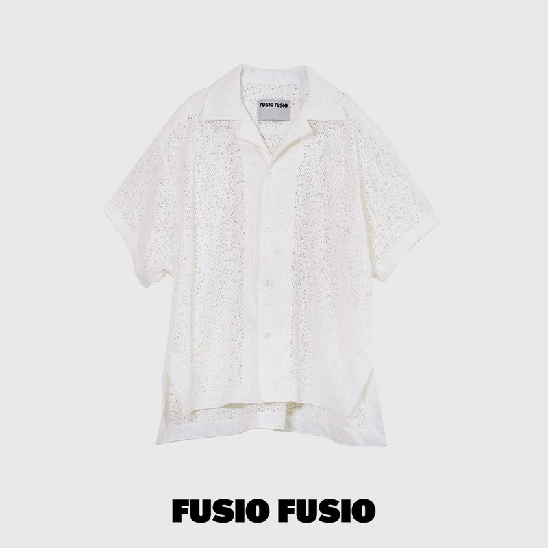 FUSUIO FUSIO台灣設計師品牌十字花鏤空編織罩衫白色 - 男 T 恤 - 棉．麻 白色