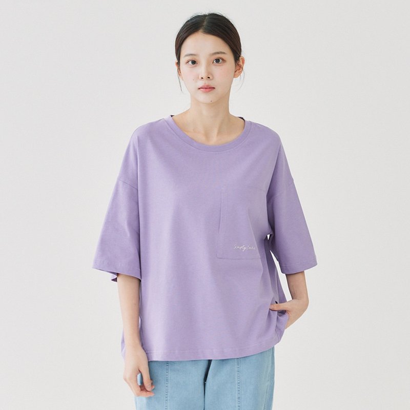 【Simply Yours】口袋刺繡棉T 紫F - 女 T 恤 - 棉．麻 紫色