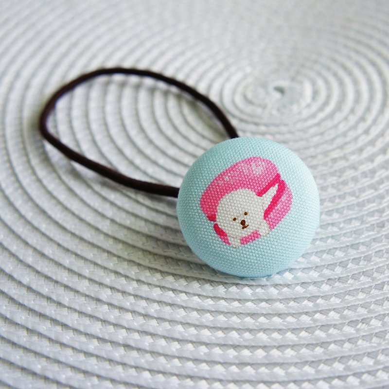 Lovely【Japanese cloth】Macaron Bichon Frise with elastic hair, pink blue background - Hair Accessories - Cotton & Hemp Blue
