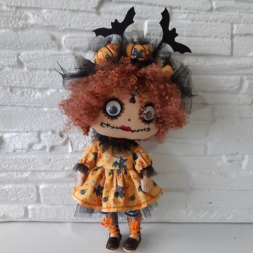 NataDollsFantasia Textile art doll for Halloween.An unusual gift for a girl, home decor Halloween.