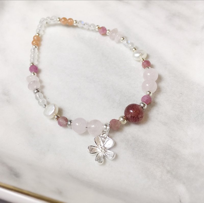 MH sterling silver natural stone custom series _ strawberry garden _ powder crystal - Bracelets - Crystal Pink