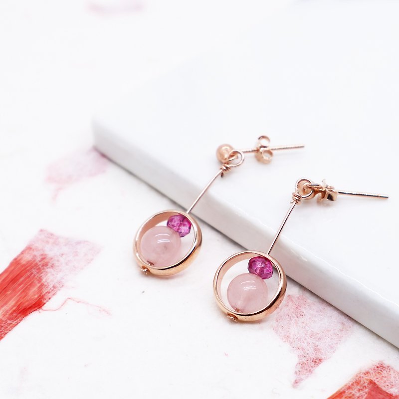 •Two in One• Powder Crystal x Amethyst Natural Crystal Stone Earrings - Earrings & Clip-ons - Sterling Silver Pink