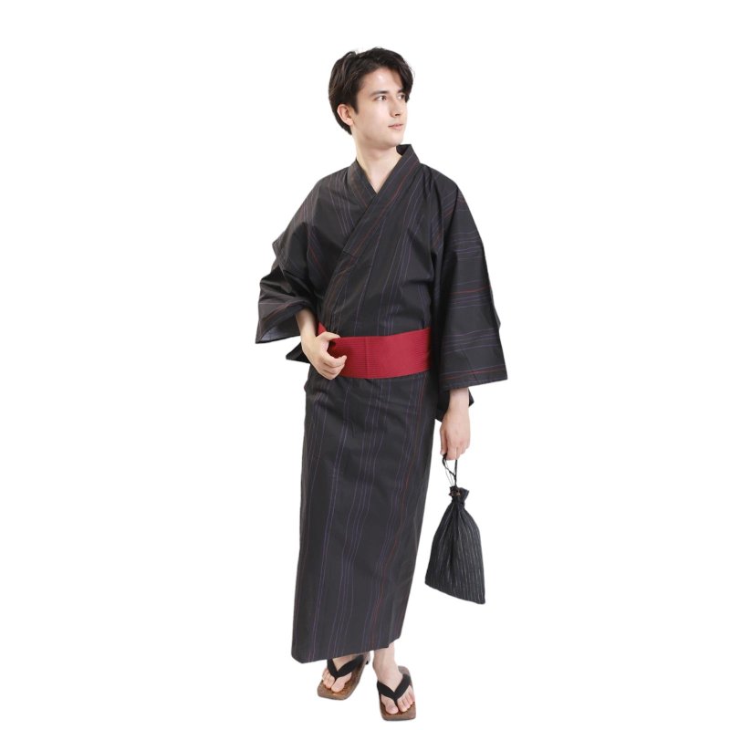 Men's cotton yukata and obi 2-piece set L size Z35-b3 yukata - Other - Cotton & Hemp Brown