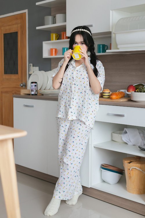 MONANO Flower colorful-Cotton100% Pajamas set (Short sleeves with pants)