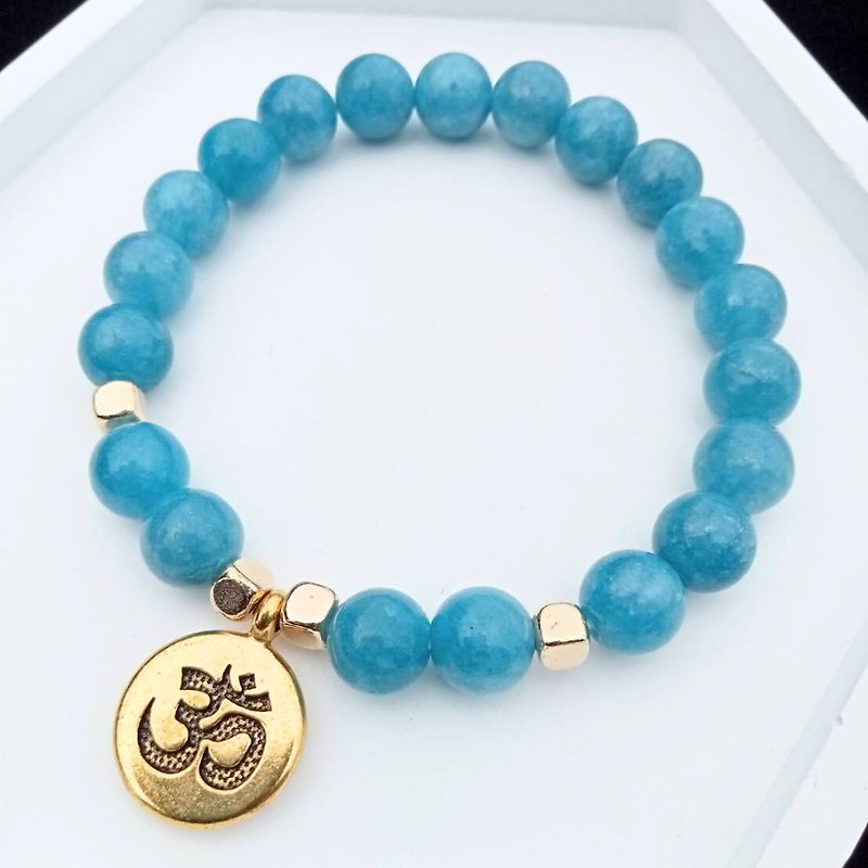 Pendant Om with a bracelet Aquamarine Stone, lucky stone bracelet. - สร้อยข้อมือ - หิน 