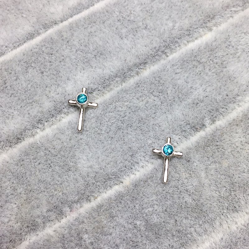 MIH Metalworking Jewelry | Living Water Cross Sterling Silver Gemstone Earrings - Earrings & Clip-ons - Sterling Silver Silver