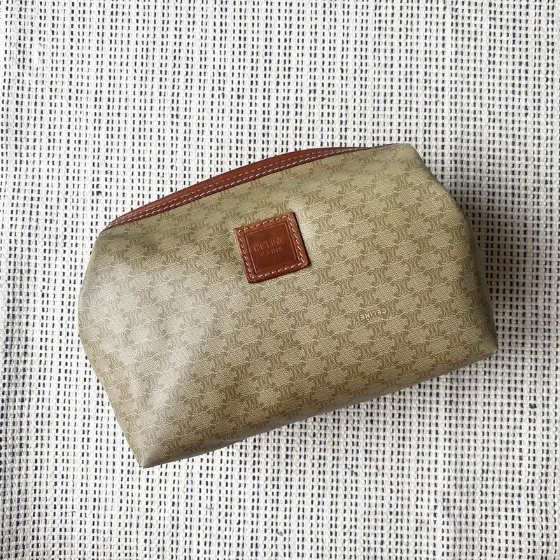 老骨頭 CELINE經典macadam奶油老花手拿雲朵包O27 vintage - 化妝包/收納袋 - 防水材質 