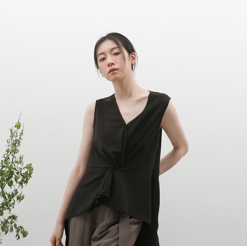 台北時裝週限定款/Jing_敬・扭結上衣_23SF005_黑 - 背心/無袖上衣 - 聚酯纖維 銀色