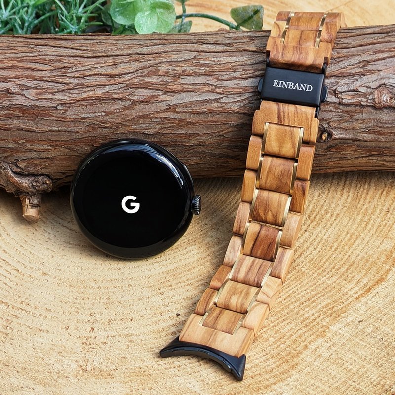 [Wooden Band] EINBAND Google Pixel Watch Natural Wood Band Olive x Gold Not compatible with Pixel Watch3 45mm - นาฬิกาผู้หญิง - ไม้ สีนำ้ตาล