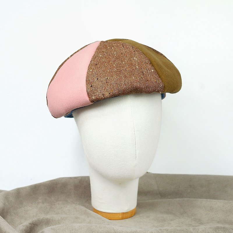 小牛村 手工貝雷帽 貝蕾帽 日系毛呢 粉紅【茶纁-櫻粉】B-153 - 帽子 - 羊毛 咖啡色