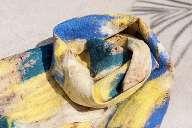 Wool felt scarf / wet felt scarves / watercolor art scarf / wool gradient scarf - yellow macaron - ผ้าพันคอ - ขนแกะ หลากหลายสี