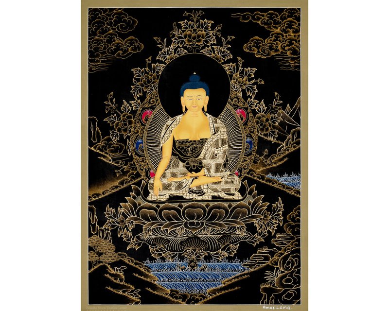 Shakyamuni Buddha Thangka Painting Handcrafted Tibetan Art for Serenity - Wall Décor - Other Materials Multicolor