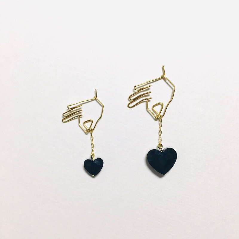 For one ear, hanging heart (black) - Earrings & Clip-ons - Copper & Brass Multicolor