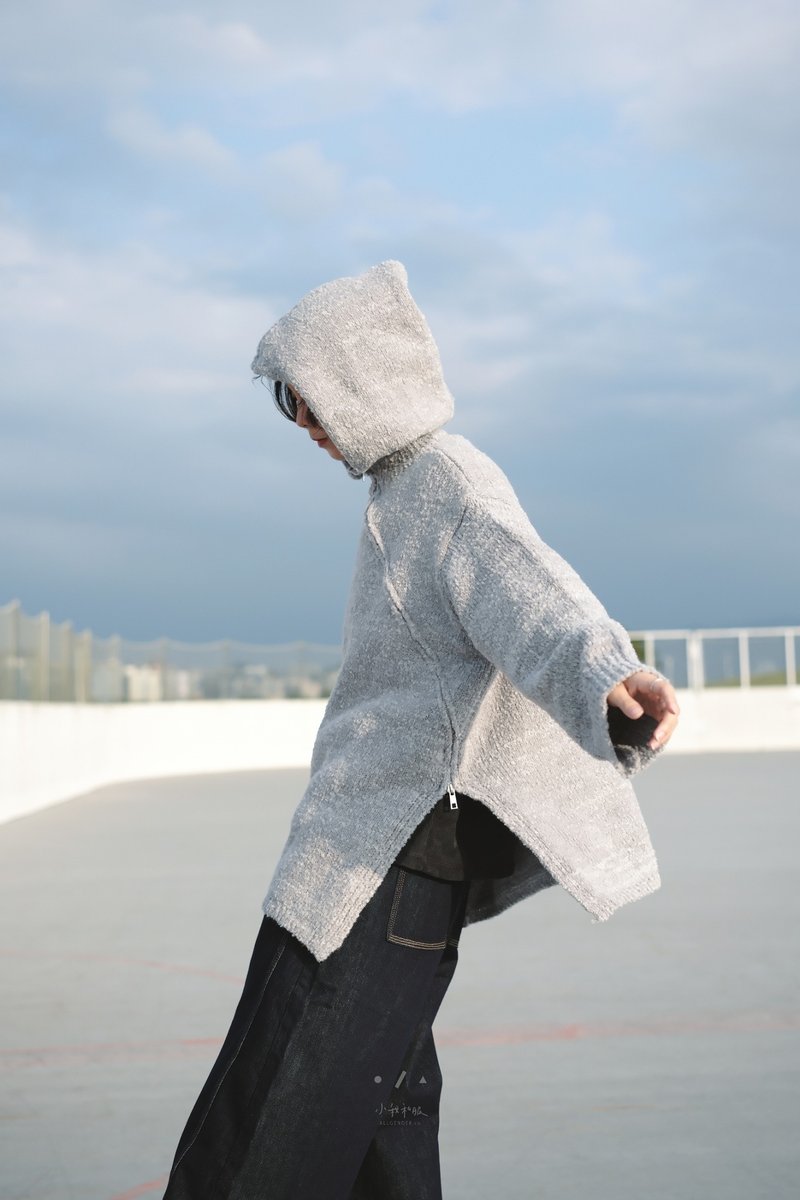 Finnish gray diagonal zipper hooded fur coat - 2 colors - Finnish light gray - Women's Casual & Functional Jackets - Wool Gray