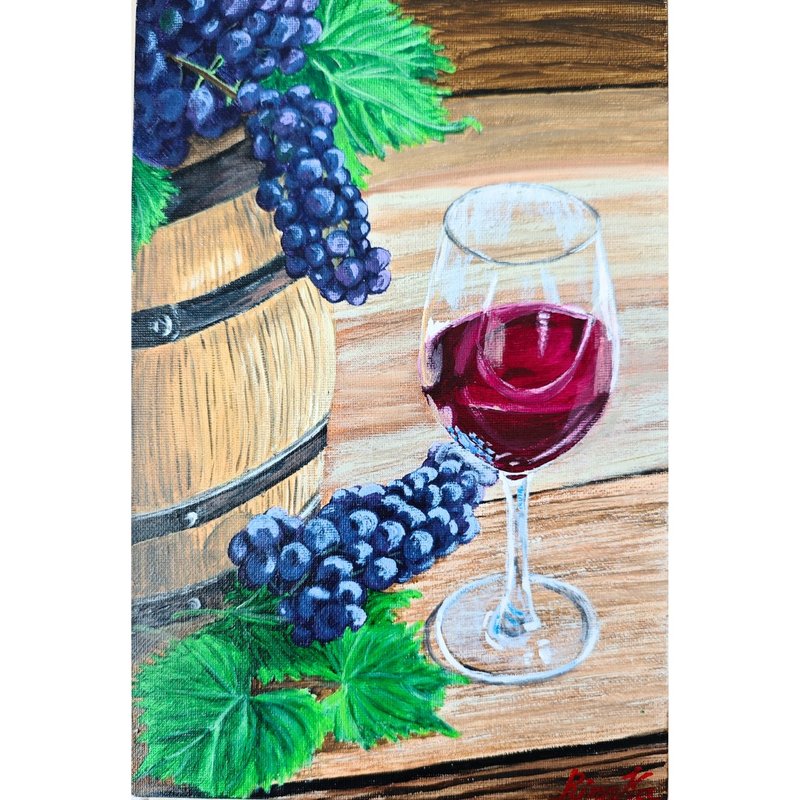 RinaArtSK創作的原創紅酒與葡萄靜物油畫  畫布材質 。 - 壁貼/牆壁裝飾 - 其他材質 多色