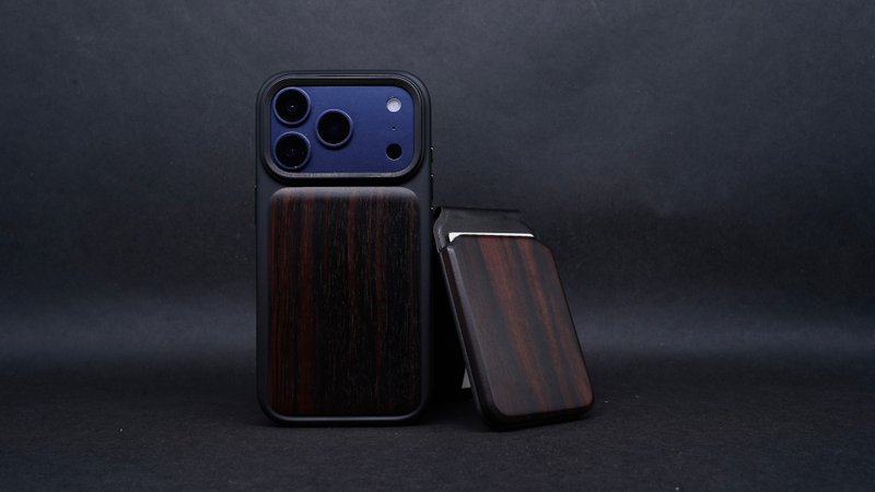 iPhone 17 Pro系列 MagSafe 黑檀木手機保護殼+磁吸支架組 - 手機/平板支架 - 木頭 黑色