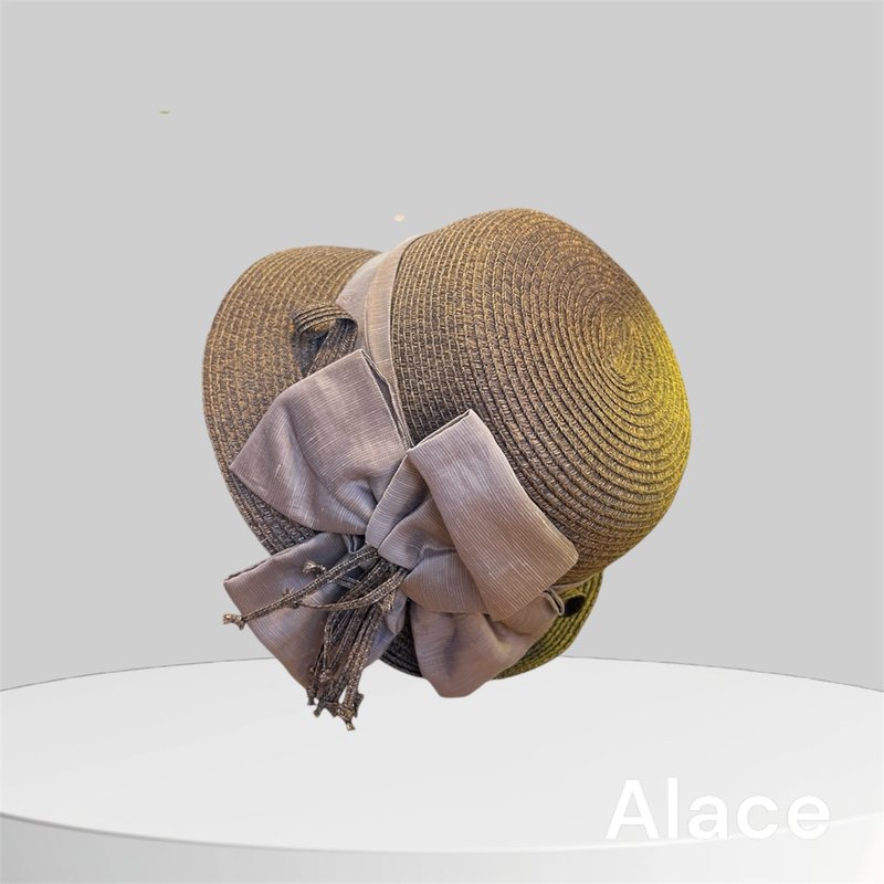 Flower Raffia Hat-Dark Coffee - หมวก - ผ้าฝ้าย/ผ้าลินิน 