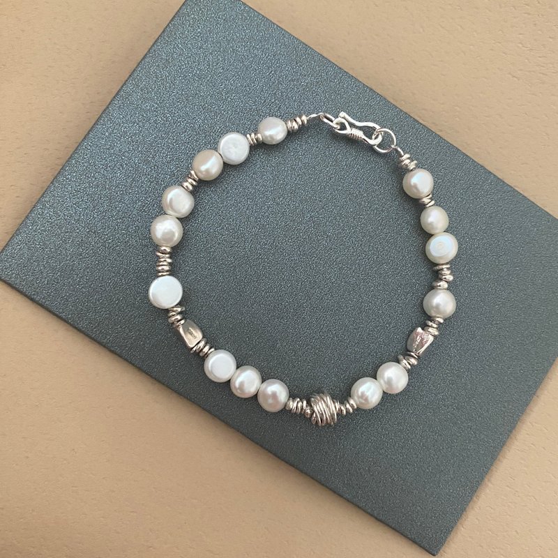 Baroque Irregular Pearl Broken Silver Silver Bracelet - สร้อยข้อมือ - เงินแท้ 