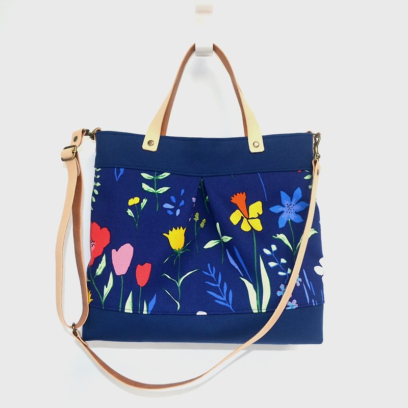 Plockade full bloom handbag/shoulder bag/crossbody bag simple canvas elegant - Messenger Bags & Sling Bags - Cotton & Hemp Blue