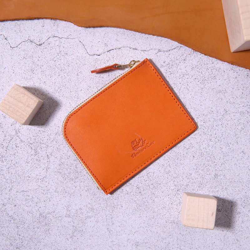 L型拉鍊零錢包L Zip Coin Wallet / 橘色 Orange / 免費刻字 - 零錢包/小錢包 - 真皮 橘色