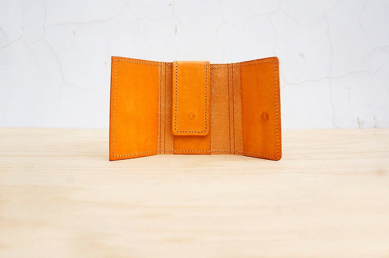 New leather の bank magnet clip short clip (customizable lettering) - Wallets - Genuine Leather Orange