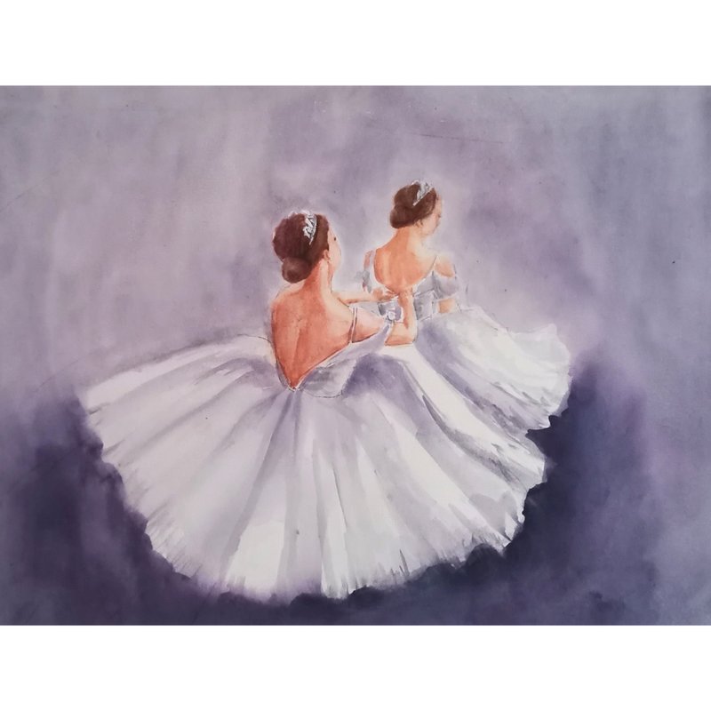 Ballet Watercolor Painting Original Ballerinas Art 芭蕾舞水彩 Ballet Painting - 海報/掛畫/掛布 - 紙 藍色
