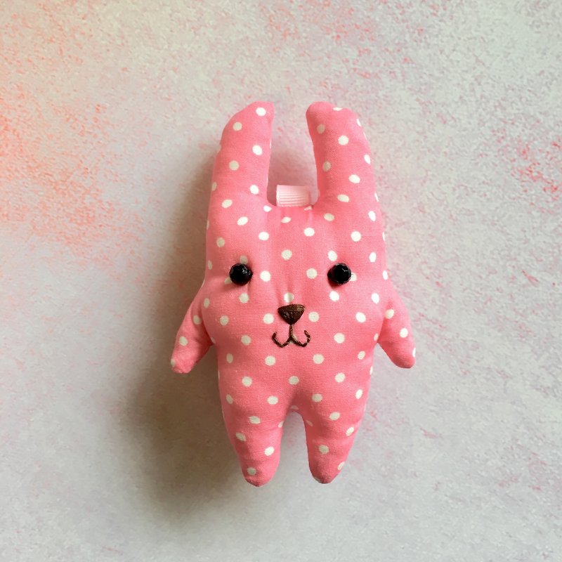 +粉色點點+兔子鑰匙圈 - 吊飾 - 棉．麻 粉紅色