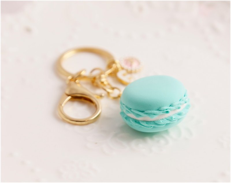 Macaron charm bridesmaid gift custom English name Tiffany blue - Keychains - Other Metals 