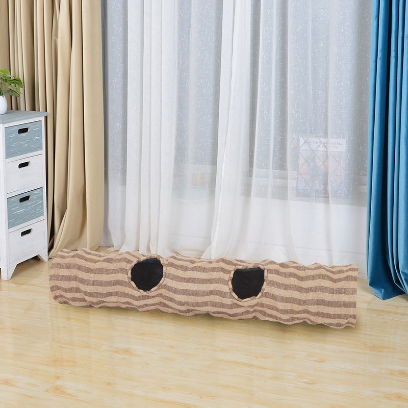 【美國Petpals】貓咪隧道-麻布 - 貓/狗玩具 - 棉．麻 卡其色