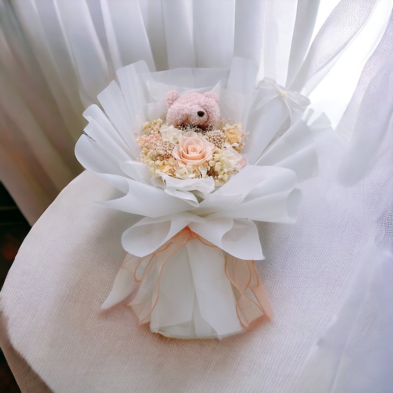 Cream Fleur Shy bear Bear eternal dry bouquet - ช่อดอกไม้แห้ง - พืช/ดอกไม้ ขาว