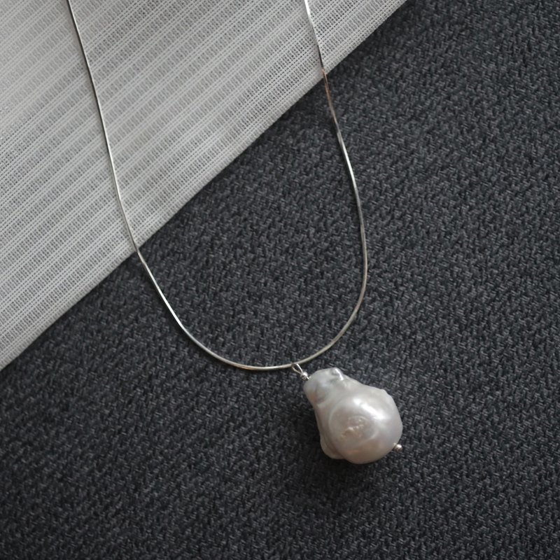 牡蠣巴洛克純銀細蛇項鍊 - 項鍊 - 珍珠 白色