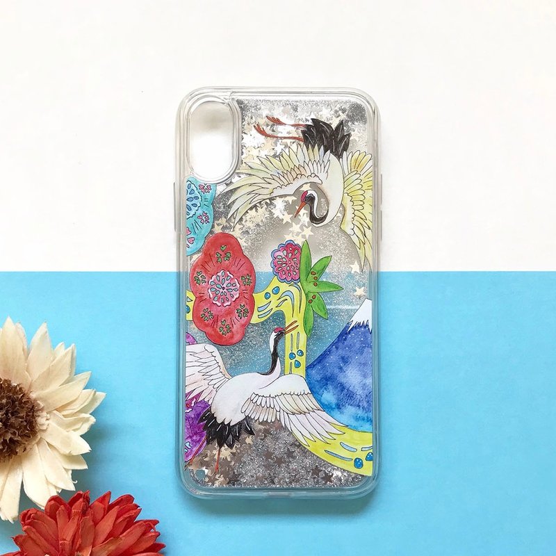 鶴と富士山 iPhone グリッターケース シルバースター - 手機殼/手機套 - 塑膠 藍色