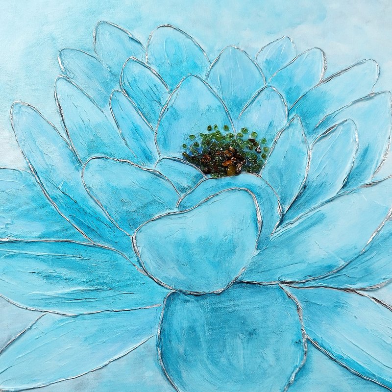 Lotus Acrylic Painting for Your Home Blue Lotus Art Wall Decor - ตกแต่งผนัง - อะคริลิค สีน้ำเงิน