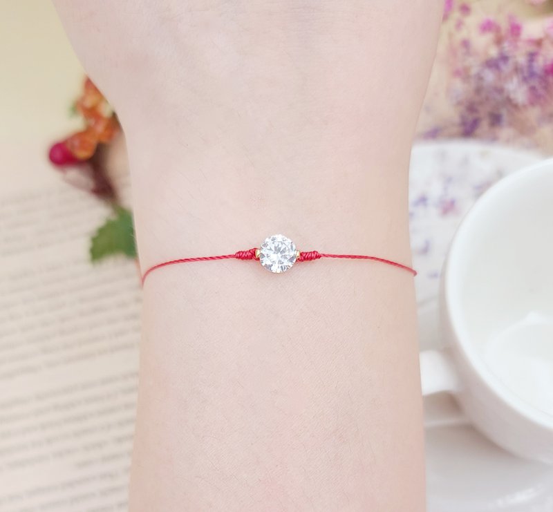 Loose Diamond Gold-plated 6mm Super Shiny Single Diamond Red Line Bracelet Exquisite Girlfriend Marriage Peach Blossom Wedding - Bracelets - Polyester Red