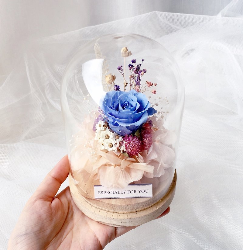 Journee Elf Garden Glass Cover Eternal Flower Gift / Eternal Rose Glass Flower Room Blue Rose - ตกแต่งต้นไม้ - พืช/ดอกไม้ 