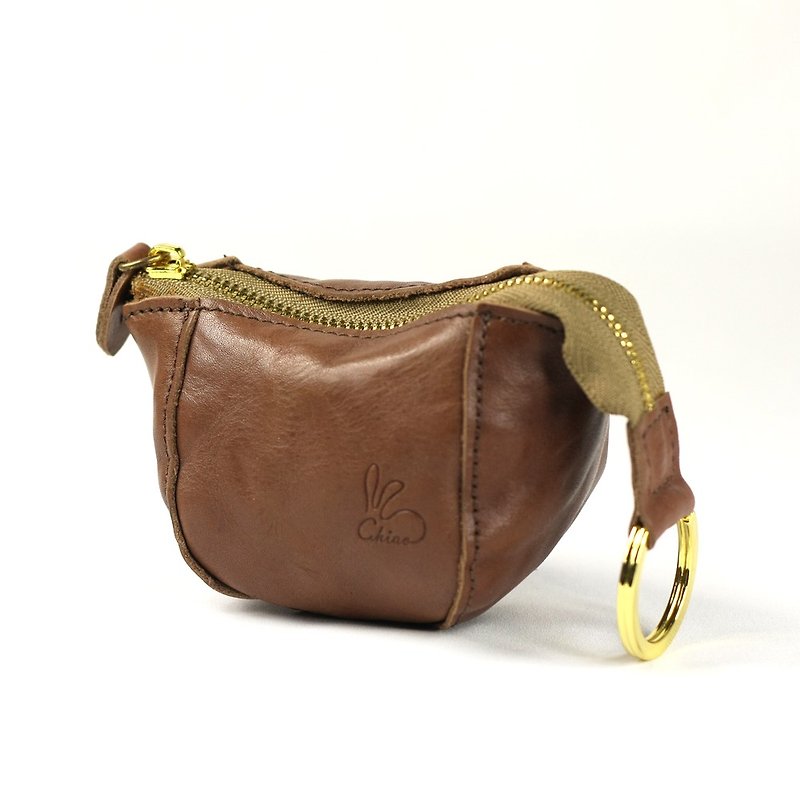 A coin purse/coffee shop series/leather (mocha coffee + milk tea color zipper) - กระเป๋าใส่เหรียญ - หนังแท้ สีนำ้ตาล