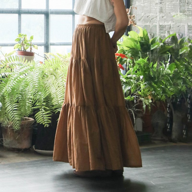 Double layer pleated cake skirt brown - Shop OMAKE TAIWAN Skirts - Pinkoi