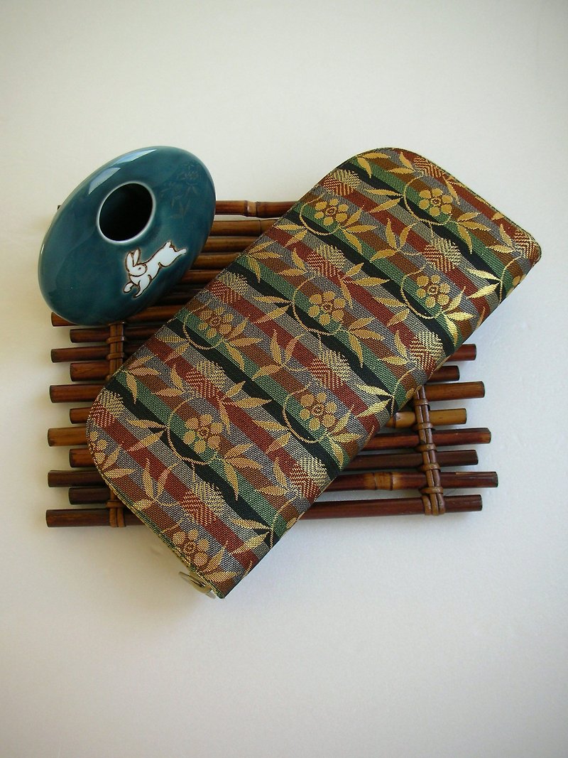 Jingxijianjinjinjinzhi "horizontal leaves Yezhu bamboo" - long clip / wallet / purse / gift - กระเป๋าสตางค์ - ผ้าไหม สีนำ้ตาล