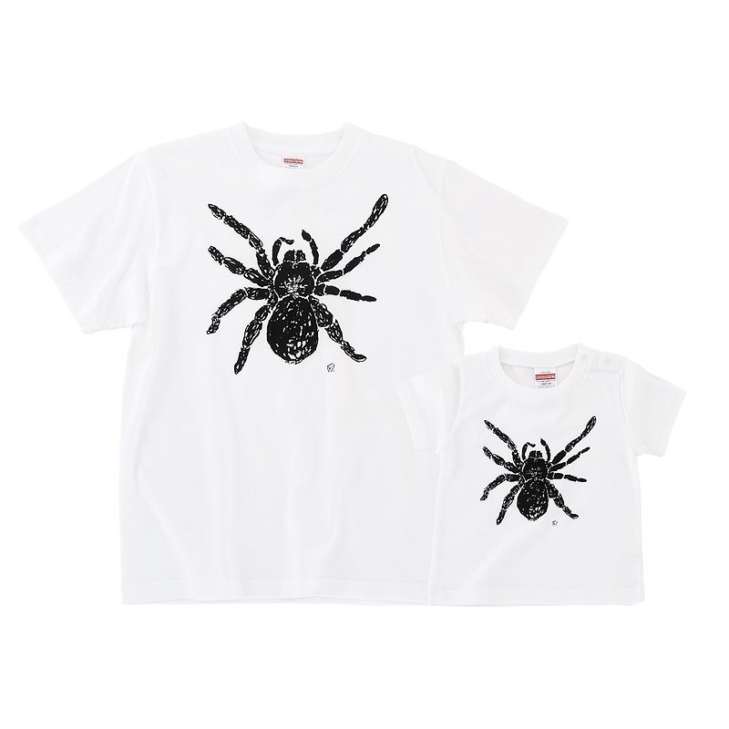 親子コーデ タランチュラ 蜘蛛 spider メンズ ベビーキッズ tシャツ ２枚セット White White - 親子お揃いウェア - コットン・麻 ホワイト