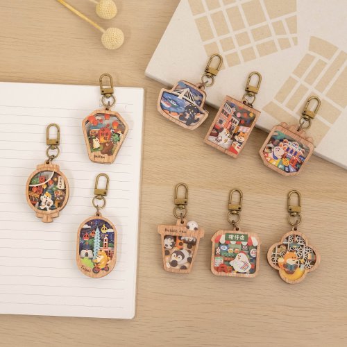 マイクロ風景キーホルダー-花咲く台北】台湾のお土産/ペンダント