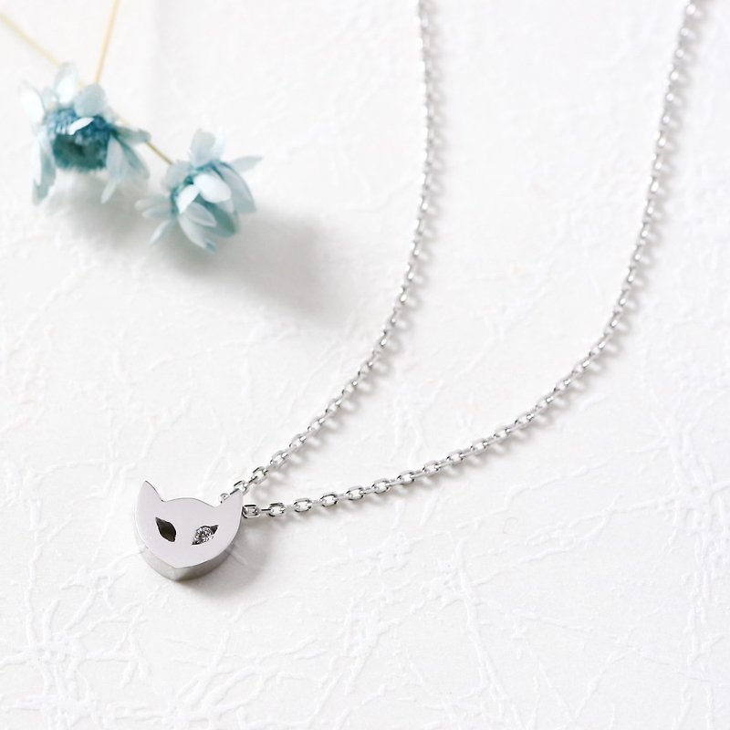 Petite Cat Face Animal Necklace Silver 925 - สร้อยคอ - โลหะ สีเทา