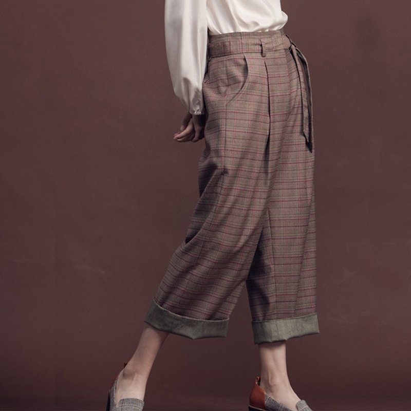 Baron cat midnight drink time tied Bandwidth pants - reddish brown grid - Women's Pants - Polyester 