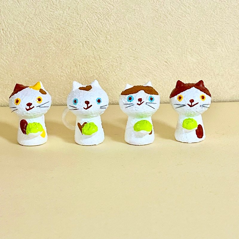 Creative mini kokeshi white cat - ตุ๊กตา - ไม้ ขาว