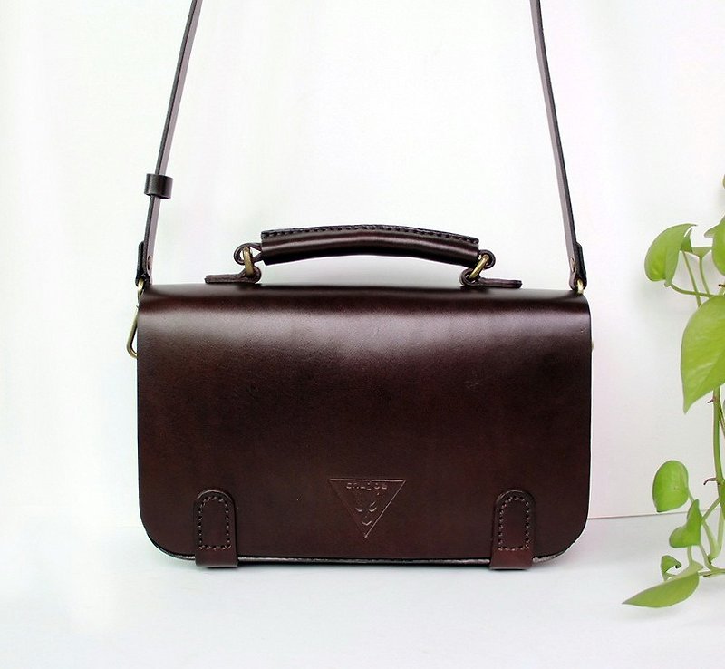 Mori vintage Cambridge bag, brown messenger bag, vegetable tanned leather ladies bag, shoulder bag - กระเป๋าแมสเซนเจอร์ - หนังแท้ 