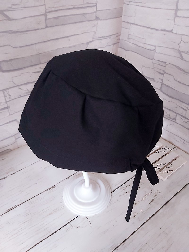 棉．麻 帽子 多色 - 醫護雙層手術帽、工作帽、烘培帽 素面純黑款