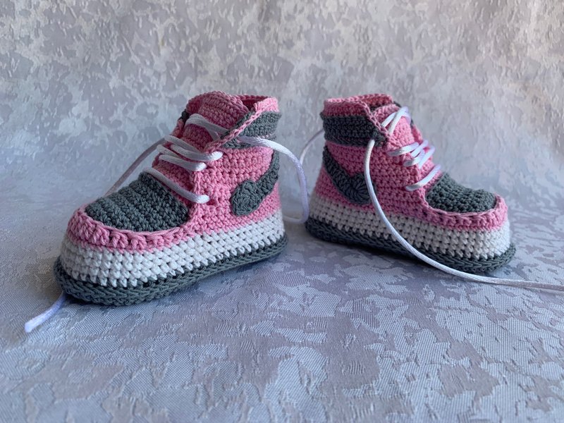 Nike Jordans Baby Booties Sneakers Jordan 1 Crochet Crochet Shoe Shower - 嬰兒鞋/學步鞋 - 棉．麻 粉紅色