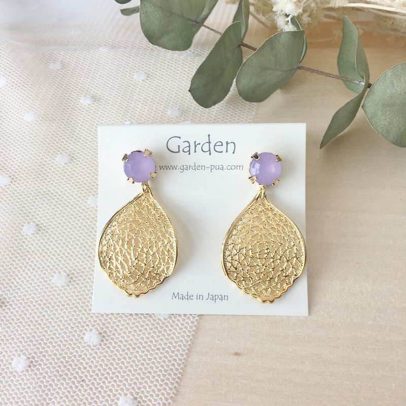 Leaf earrings purple - Earrings & Clip-ons - Other Metals Purple