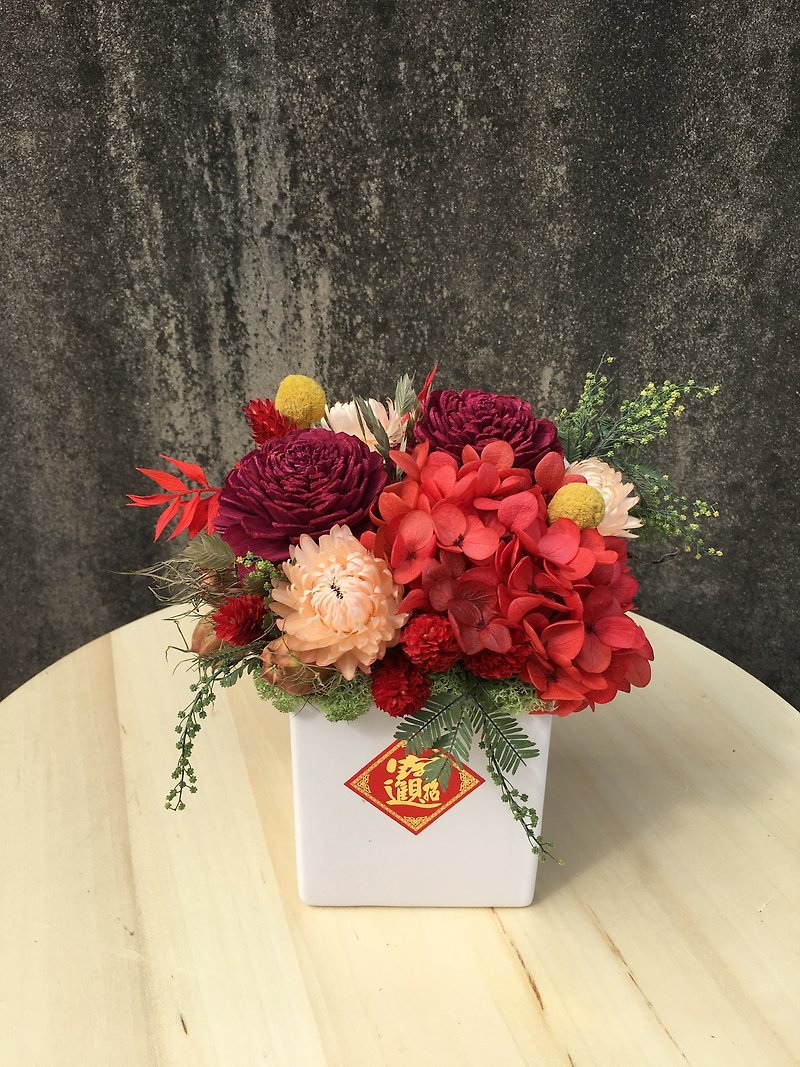 [Happy] Rose Potted Flower / Sun Rose / New Year Potted Flower / New Year Table Flower - Dried Flowers & Bouquets - Plants & Flowers Red