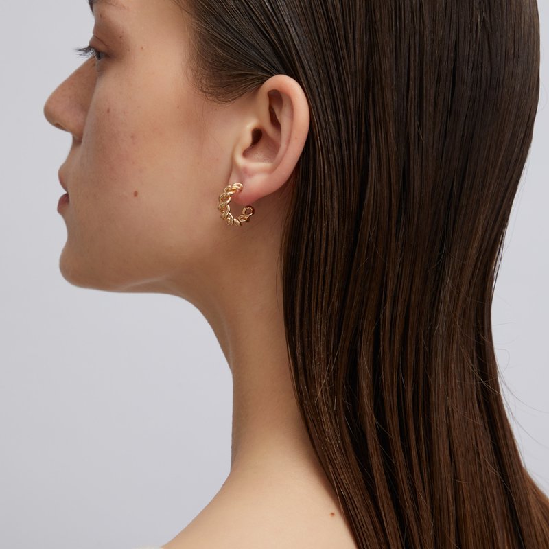 個性鏈結耳環 925銀厚鍍18K金 Cascade Earring - 耳環/耳夾/耳骨夾 - 純銀 金色