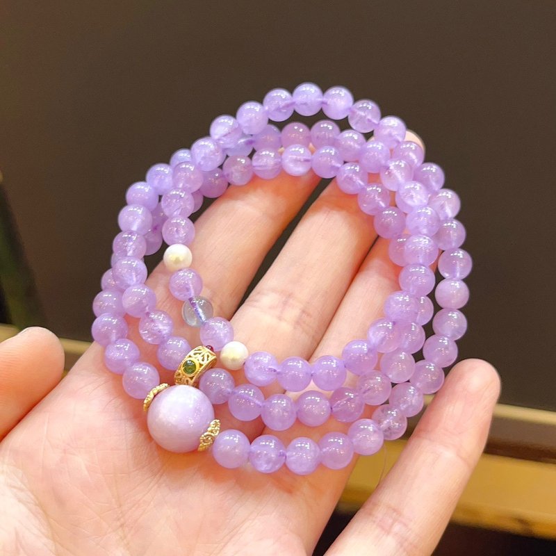 天然薰衣草紫晶手串 搭配天然淡水珍珠 海藍寶 紫鋰輝 - 手鍊/手環 - 水晶 